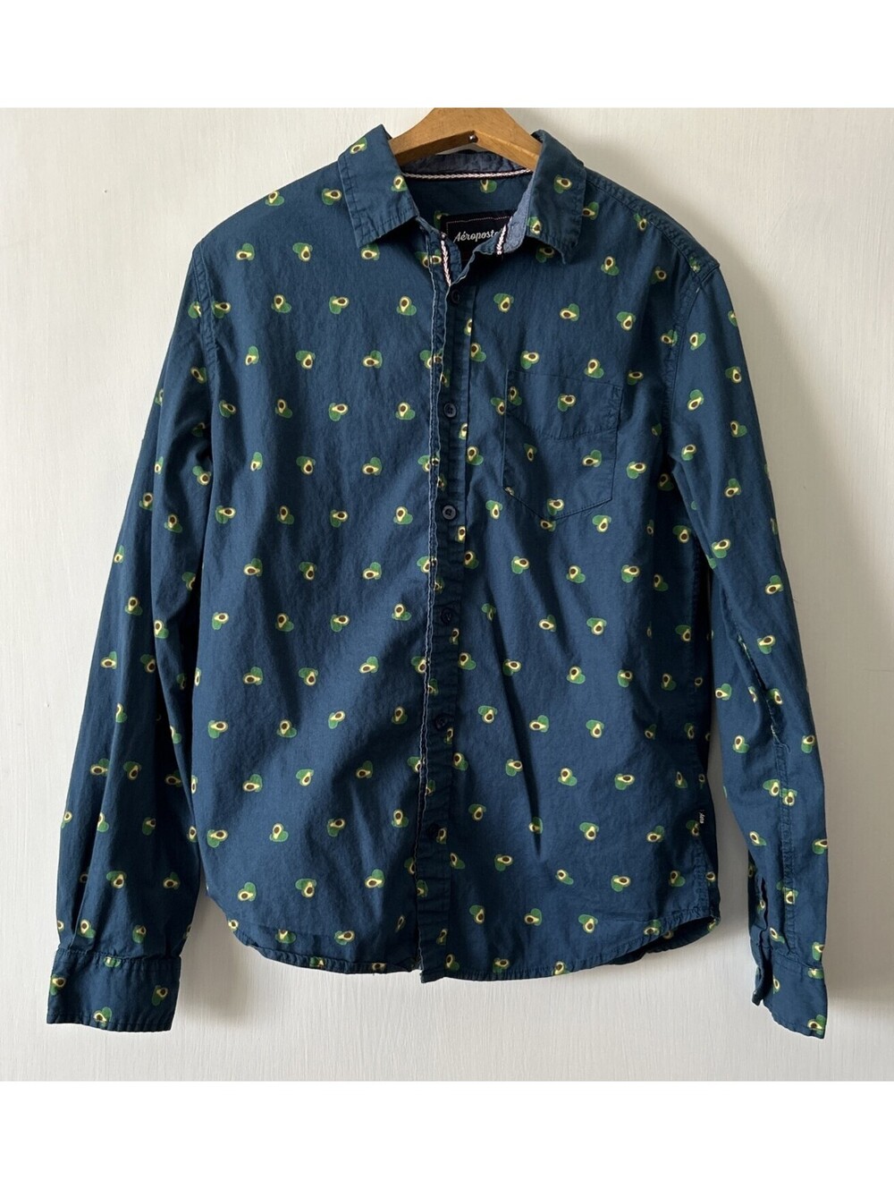 Aeropostale Men's Avocado Blue Button Down Long Sleeve Shirt S